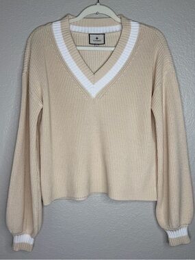 Tuckernuck Womens Ashe V-Neck Balloon Sleeves Collegiate Preppy Sweater Size XS
